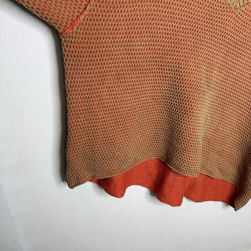 So Me Oversized V-neck Two Toned Textured Sweater Orange Boho Fall Women's Large - Picture 4 of 11